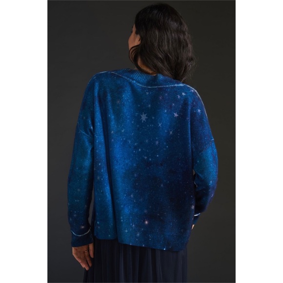 LAST CALL Anthropologie Pilcro V-Neck Navy Star Print Cashmere Sweater NWT XS/S - Picture 2 of 11